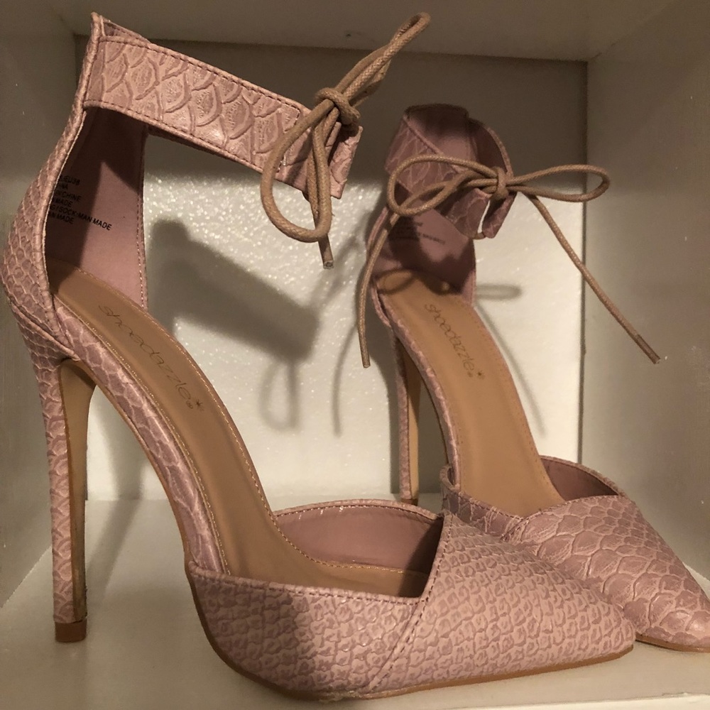 blush snakeprint pumps